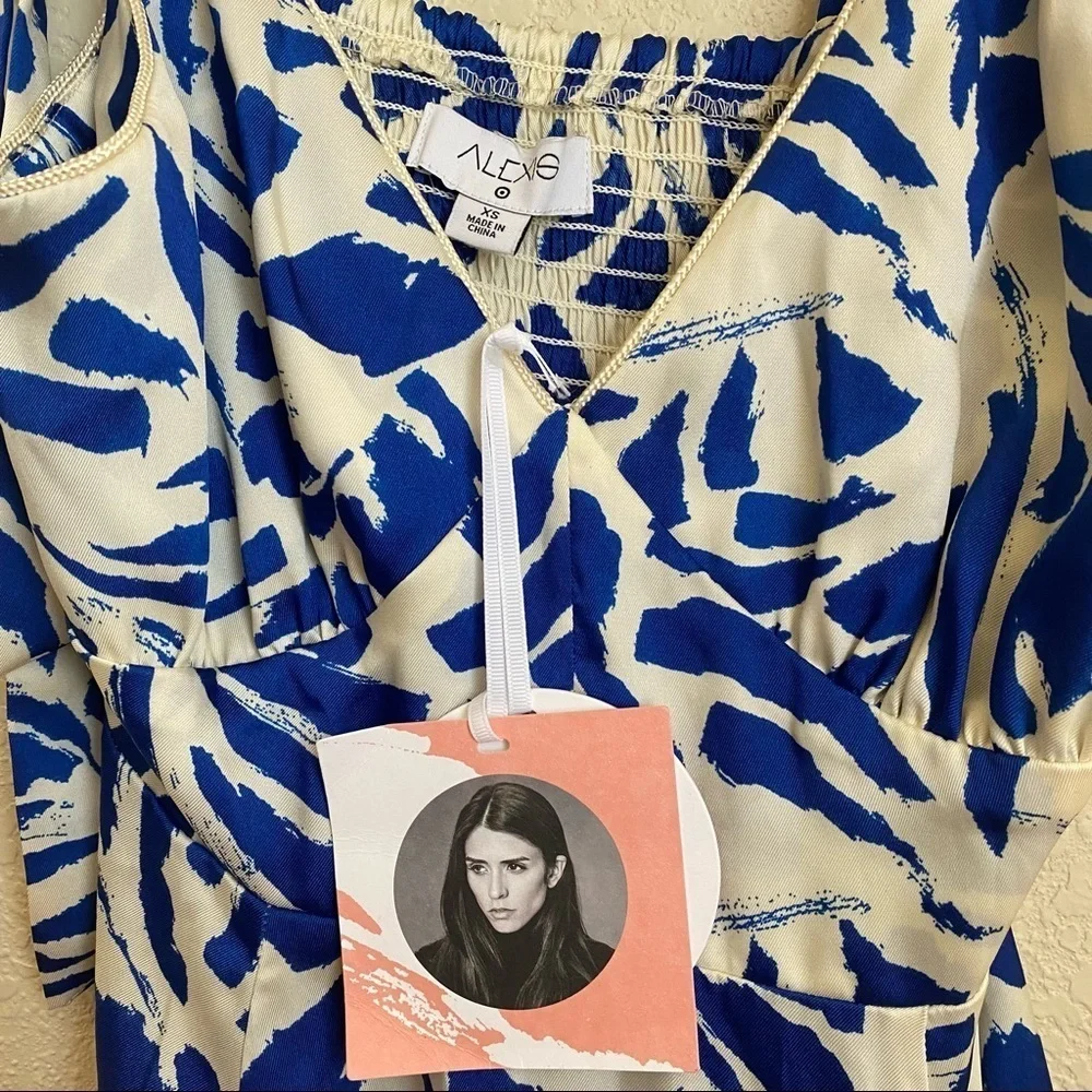 Alexis For Target Botanical Blue Asymmetric Dress XS - Picture 9 of 12